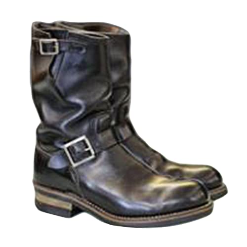 ORANDESIGNE Herren Western Cowboystiefel Vintage Westernstiefel Klassischer Cowboy Stiefeletten Halbhoch Schlupfstiefel Retro Reiterstiefel Winterstiefel rutschfest PU Lederstiefel 44 EU B Schwarz von ORANDESIGNE