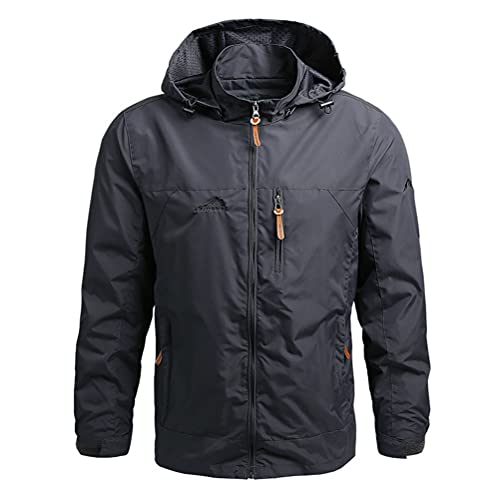 ORANDESIGNE Herren Windbreaker Outdoorjacke mit Kapuze Leicht Wanderjacke Winddicht Schnell Trocknend Reißverschluss Einfarbig Funktionsjacke A Grau XXL von ORANDESIGNE