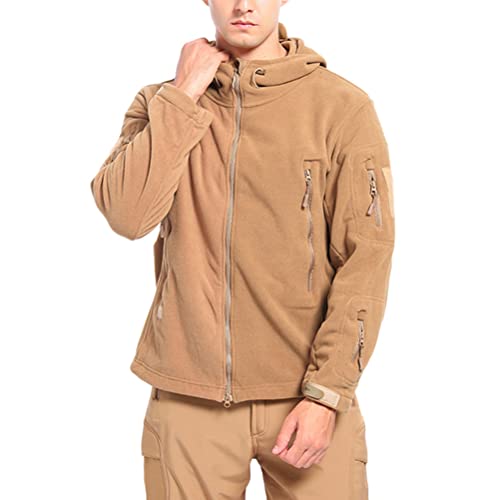 ORANDESIGNE Herren Winddichte Taktische Jacke Fleecejacke Military Outdoor Jacke mit Kapuze Warme Stehkragen Jagdjacke mit Multi Taschen Winter Voll Zip Übergangsjacke C Gelb M von ORANDESIGNE