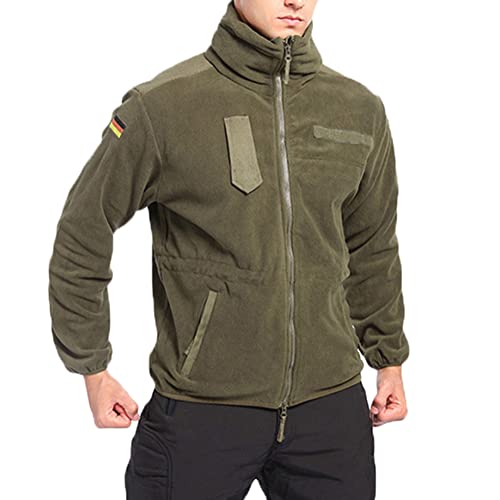 ORANDESIGNE Herren Winddichte Taktische Jacke Fleecejacke Military Outdoor Jacke mit Kapuze Warme Stehkragen Jagdjacke mit Multi Taschen Winter Voll Zip Übergangsjacke D Grün XS von ORANDESIGNE