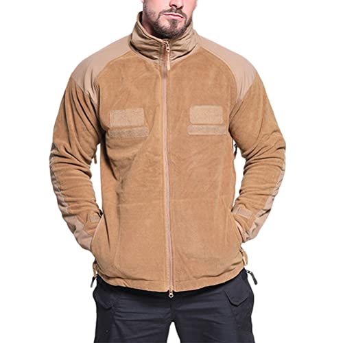 ORANDESIGNE Herren Winddichte Taktische Jacke Fleecejacke Military Outdoor Jacke mit Kapuze Warme Stehkragen Jagdjacke mit Multi Taschen Winter Voll Zip Übergangsjacke E Gelb XL von ORANDESIGNE