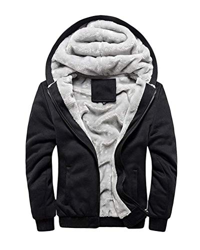 ORANDESIGNE Herren Winter Fleece Kapuzenpullover Reißverschluss Herren Zip Hoodie Sweatjacke mit Kapuze D Schwarz 3XL von ORANDESIGNE