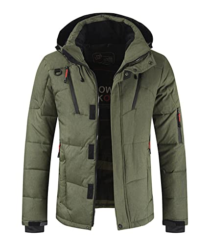 ORANDESIGNE Herren Winter Jacke Quilted Steppjacke Gefüttert Hooded Winterjacke Warm Wintermantel Outdoor Puffer Jacket Gepolstert Daunenjacke Steppjacke mit Abnehmbarer Kapuze A Armee Grün XL von ORANDESIGNE