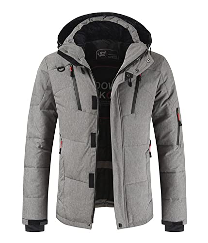 ORANDESIGNE Herren Winter Jacke Quilted Steppjacke Gefüttert Hooded Winterjacke Warm Wintermantel Outdoor Puffer Jacket Gepolstert Daunenjacke Steppjacke mit Abnehmbarer Kapuze A Grau L von ORANDESIGNE