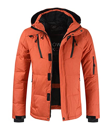 ORANDESIGNE Herren Winter Jacke Quilted Steppjacke Gefüttert Hooded Winterjacke Warm Wintermantel Outdoor Puffer Jacket Gepolstert Daunenjacke Steppjacke mit Abnehmbarer Kapuze A Orange XL von ORANDESIGNE