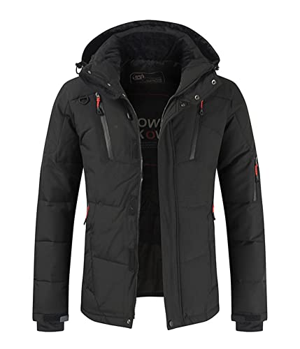 ORANDESIGNE Herren Winter Jacke Quilted Steppjacke Gefüttert Hooded Winterjacke Warm Wintermantel Outdoor Puffer Jacket Gepolstert Daunenjacke Steppjacke mit Abnehmbarer Kapuze A Schwarz L von ORANDESIGNE