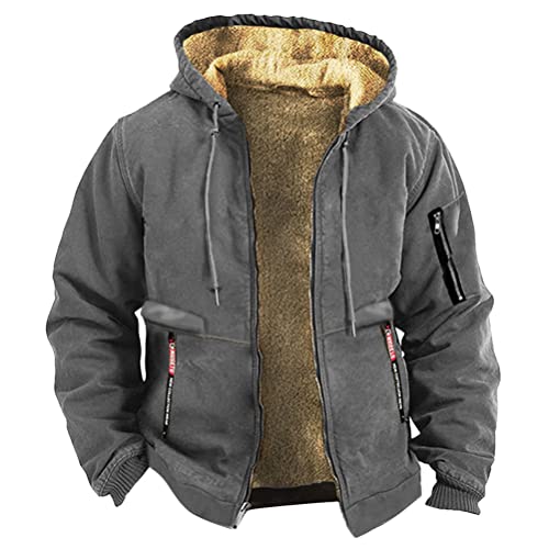 ORANDESIGNE Herren Winterjacke Parka Warm Gefüttert Fleece Innenfutter Hooded Bomberjacke Übergangsjacke Modern Jacke Mit Kapuze Hoodie Sweatjacke Kapuzenpullover Wintermantel Outdoor A Grau XS von ORANDESIGNE