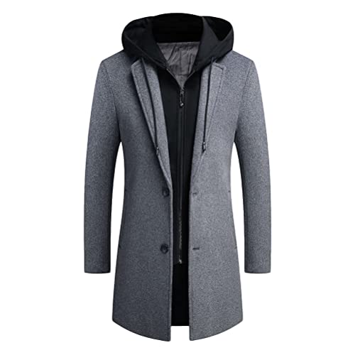 ORANDESIGNE Herren Wintermantel aus Hochwertiger Wollmischung Jacke Business Mittellang Warm Wollmantel mit Herausnehmbarem Schal Einsatz Freizeit Winterjacke Slim Fit C Grau XS von ORANDESIGNE