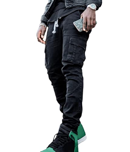 ORANDESIGNE Herren Zerrissene Jeans Hose Slim Fit Denim Lange Jeanshose für Männer Coole Jungen Stretch Freizeithose Hop Hop Destroyed Jeans Hosen E Schwarz XL von ORANDESIGNE