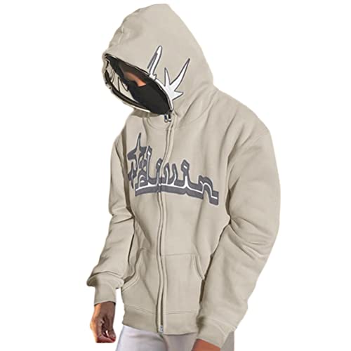 ORANDESIGNE Herren Zip Up Hoodie mit Sterne Graphics Vintage Jacke für Damen Herren Herbst Frühling Goth Harajuku für Paare Sweatshirt Kordelzug Sweatjacke mit Kapuze Top B Beige S von ORANDESIGNE