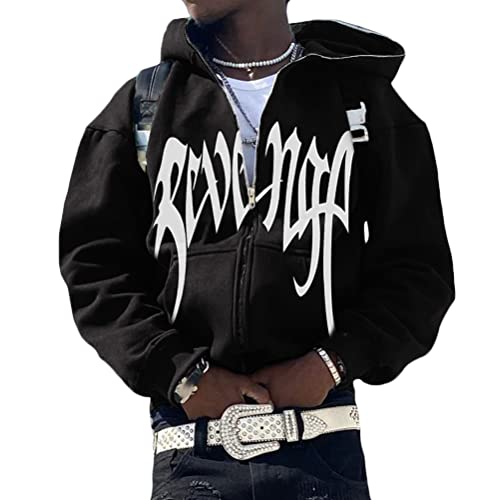 ORANDESIGNE Herren Hoodie Pullover Jacke Beschriftung Drucken Harajuku für Paare Kapuzenpullover Vintage Kapuzenjacke Unisex Locker Sweatjacke mit Kapuze 90er E-Girl Top E Weiß L von ORANDESIGNE