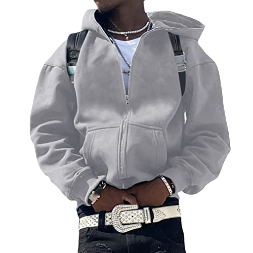 ORANDESIGNE Herren Hoodie Pullover Jacke Beschriftung Drucken Harajuku für Paare Kapuzenpullover Vintage Kapuzenjacke Unisex Locker Sweatjacke mit Kapuze 90er E-Girl Top G Grau XL von ORANDESIGNE