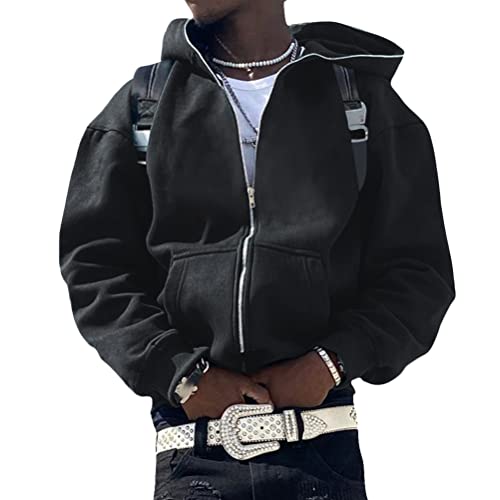 ORANDESIGNE Herren Hoodie Pullover Jacke Beschriftung Drucken Harajuku für Paare Kapuzenpullover Vintage Kapuzenjacke Unisex Locker Sweatjacke mit Kapuze 90er E-Girl Top G Schwarz XL von ORANDESIGNE