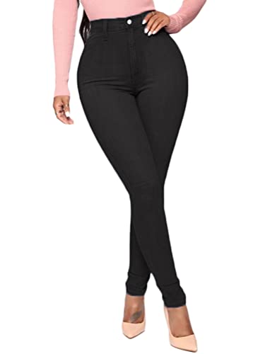 ORANDESIGNE High Waist Hose Damen Skinny Jeans Hose mit Stretch Elegant Lang Stretch Hose Slim Fit Jeanshose Leicht Luftig Sommerhose Z2 Schwarz 46 von ORANDESIGNE