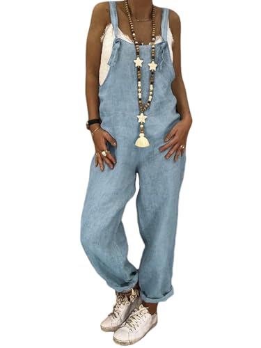 ORANDESIGNE Himmelblau Taschen Oversize Overall Mit Trägern Damen Latzhose Lang Jumpsuit Mode A Hellblau XS von ORANDESIGNE