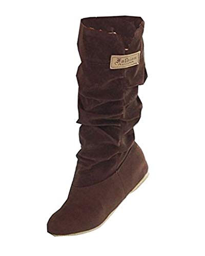 ORANDESIGNE Hohe Damenstiefel Wildleder Stiefel Schuhe erhöhen Fransen Lotusblatt Dekoration Herbst Winter A Braun 38 EU von ORANDESIGNE