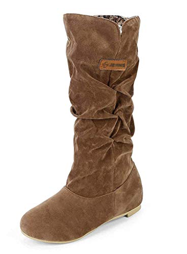 ORANDESIGNE Hohe Damenstiefel Wildleder Stiefel Schuhe erhöhen Fransen Lotusblatt Dekoration Herbst Winter A Gelb 36 EU von ORANDESIGNE