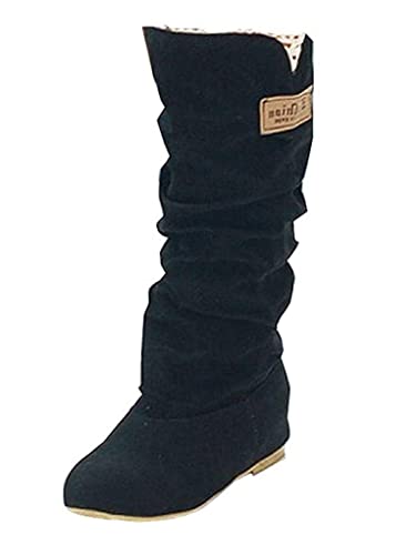 ORANDESIGNE Hohe Damenstiefel Wildleder Stiefel Schuhe erhöhen Fransen Lotusblatt Dekoration Herbst Winter A Schwarz 40 EU von ORANDESIGNE