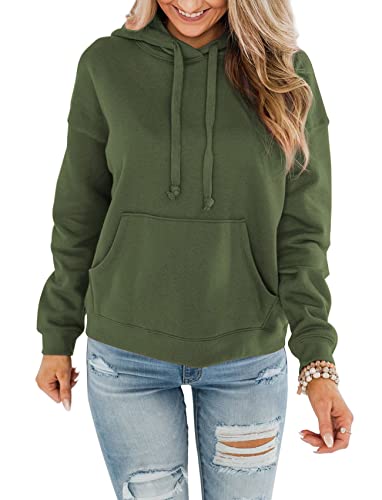 ORANDESIGNE Hoodie Damen Kapuzenpullover Herbst Winter Pullover mit Kapuze Sport Langarmshirt Sweatshirt mit Kängurutasche Armeegrün M von ORANDESIGNE