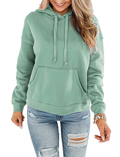 ORANDESIGNE Hoodie Damen Kapuzenpullover Herbst Winter Pullover mit Kapuze Sport Langarmshirt Sweatshirt mit Kängurutasche Minzgrün L von ORANDESIGNE