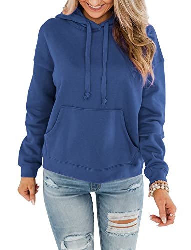 ORANDESIGNE Hoodie Damen Kapuzenpullover Teenager Mädchen Sweatshirt mit Kapuze Pullover Rundhals Slim Fit Freizeit Sport Langarmshirt Hoodies Training Pulli Streetwear Navy blau L von ORANDESIGNE