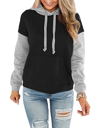 ORANDESIGNE Hoodie Damen Kapuzenpullover Teenager Mädchen Sweatshirt mit Kapuze Pullover Rundhals Slim Fit Freizeit Sport Langarmshirt Hoodies Training Pulli Streetwear Z2-schwarz L von ORANDESIGNE