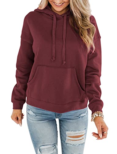 ORANDESIGNE Hoodie Damen Kapuzenpullover Teenager Mädchen Sweatshirt mit Kapuze Pullover Rundhals Slim Fit Freizeit Sport Langarmshirt Hoodies Training Pulli Streetwear rot M von ORANDESIGNE