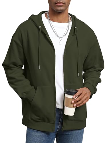 ORANDESIGNE Hoodie Herren Kapuzenpullover Zip Sweatjacke mit Kapuze Einfarbig Langarm Pullover Kapuzenjacke mit Taschen A Armeegrün M von ORANDESIGNE