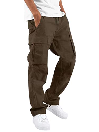 ORANDESIGNE Hosen Herren Cargohosen Baggy Sommerhose Leicht Stretch Lockere Chino Hose Lässig Modern Freizeithose Leichter Stoff Lang Sporthose Jogginghose Braun L von ORANDESIGNE