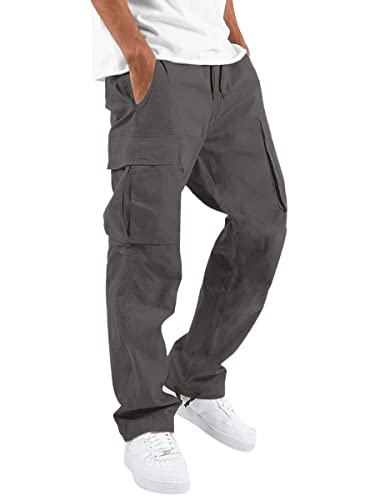 ORANDESIGNE Hosen Herren Cargohosen Baggy Sommerhose Leicht Stretch Lockere Chino Hose Lässig Modern Freizeithose Leichter Stoff Lang Sporthose Jogginghose Dunkelgrau XS von ORANDESIGNE