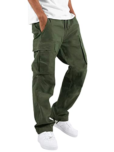 ORANDESIGNE Hosen Herren Cargohosen Baggy Sommerhose Leicht Stretch Lockere Chino Hose Lässig Modern Freizeithose Leichter Stoff Lang Sporthose Jogginghose Militärgrün 3XL von ORANDESIGNE