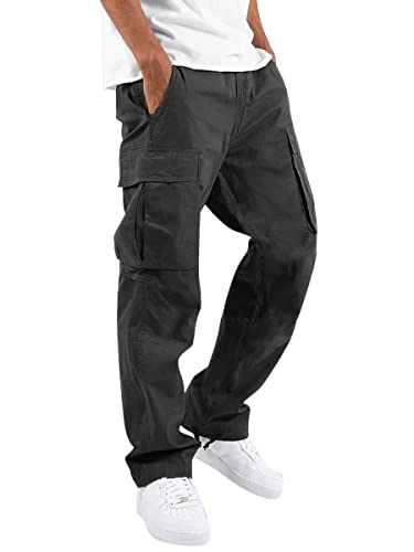 ORANDESIGNE Hosen Herren Cargohosen Baggy Sommerhose Leicht Stretch Lockere Chino Hose Lässig Modern Freizeithose Leichter Stoff Lang Sporthose Jogginghose Schwarz XXL von ORANDESIGNE