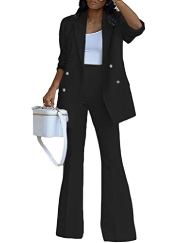 ORANDESIGNE Hosenanzüge für Damen Elegant Zweiteilig Business Outfit Set Langarm Blazer Anzugjacke und Anzughosen 2 Teiler Büro Slimfit Streetwear Formal Modern Festlicher C-Schwarz XS von ORANDESIGNE