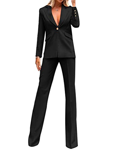 ORANDESIGNE Hosenanzüge für Damen Elegant Zweiteilig Business Outfit Set Langarm Blazer Anzugjacke und Anzughosen 2 Teiler Büro Slimfit Streetwear Formal Modern Festlicher E-Schwarz L von ORANDESIGNE