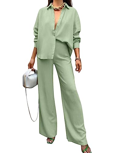 ORANDESIGNE Hosenanzug Damen Elegant 2 Teiler Festlich Bluse und Hose Set Blazer Kombi Abendmode Anzug Herbst Outfit Cocktail Party Moderne Zweiteiler Business Frauen Bekleidung B Hellgrün M von ORANDESIGNE