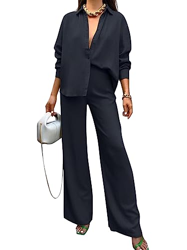 ORANDESIGNE Hosenanzug Damen Elegant 2 Teiler Festlich Bluse und Hose Set Blazer Kombi Abendmode Anzug Herbst Outfit Cocktail Party Moderne Zweiteiler Business Frauen Bekleidung B Schwarz XL von ORANDESIGNE