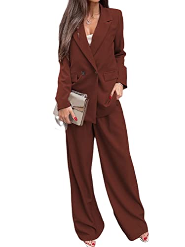 ORANDESIGNE Hosenanzug Damen Festlich Elegant 2 Teilig Business Anzug Set Abendrobe Outfit Blazer Langarm Anzugjacke und Anzughosen Zweiteilig Büro Slimfit Formal Modern Festlicher Q-Braun XL von ORANDESIGNE