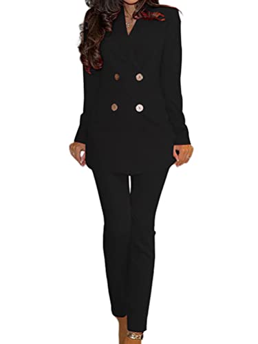 ORANDESIGNE Hosenanzug Damen Festlich Elegant 2 Teilig Business Anzug Set Abendrobe Outfit Blazer Langarm Anzugjacke und Anzughosen Zweiteilig Büro Slimfit Formal Modern Festlicher R-Schwarz M von ORANDESIGNE