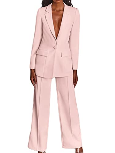 ORANDESIGNE Hosenanzug Damen Festlich Elegant Business Anzug 2 Teiler Abendrobe Outfit Set Langarm Anzugjacke und Anzughosen Zweiteilig Büro Slimfit Formal Modern Festlicher Suit B-Hell Pink XL von ORANDESIGNE