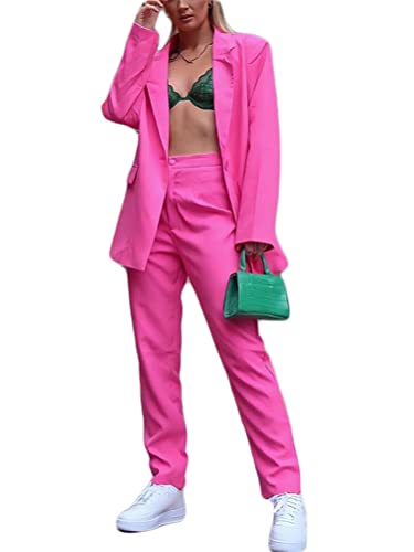 ORANDESIGNE Hosenanzug Damen Festlich Elegant Business Anzug 2 Teiler Abendrobe Outfit Set Langarm Anzugjacke und Anzughosen Zweiteilig Büro Slimfit Formal Modern Festlicher Suit B-Rosa L von ORANDESIGNE