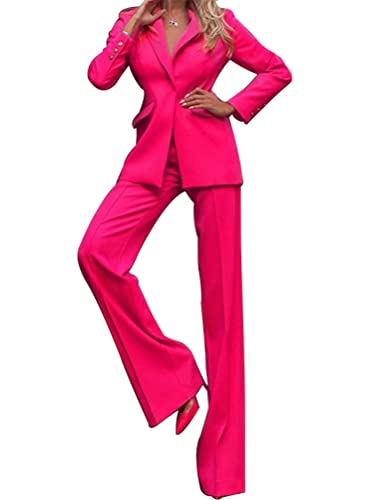 ORANDESIGNE Hosenanzug Damen Festlich Elegant Business Hosenanzüge 2 Teiler Abendrobe Outfit Set Langarm Anzugjacke und Anzughosen Zweiteilig Büro Slimfit Formal Modern Casual Suit E-Rosa M von ORANDESIGNE