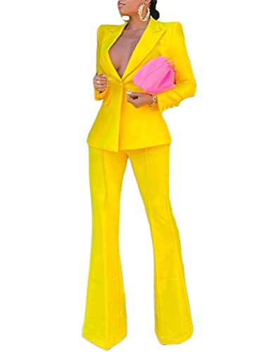ORANDESIGNE Hosenanzug Damen Festlich Elegant Business Hosenanzüge 2 Teiler Abendrobe Outfit Set Langarm Anzugjacke und Anzughosen Zweiteilig Büro Slimfit Formal Modern Festlicher Suit N-Gelb M ORANDESIGNE Hosenanzug Damen Festlich Elegant Business Hosenanzüge 2 Teiler Abendrobe Outfit Set Langarm Anzugjacke und Anzughosen Zweiteilig Büro Slimfit Formal Modern Festlicher Suit N-Gelb M von ORANDESIGNE
