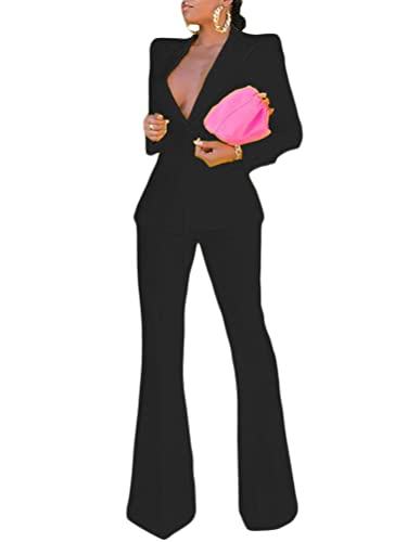 ORANDESIGNE Hosenanzug Damen Festlich Elegant Business Hosenanzüge 2 Teiler Abendrobe Outfit Set Langarm Anzugjacke und Anzughosen Zweiteilig Büro Slimfit Formal Modern Festlicher Suit N-Schwarz XL von ORANDESIGNE