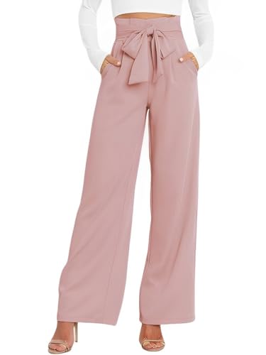 ORANDESIGNE Hosenrock Damen Lang Hosenanzüge Weite Hose Palazzo Hose Paperbag Hosen mit Taschen Elegant High Waist Sommer Business Festlich Anzughose mit Gürtel A Rosa XS von ORANDESIGNE