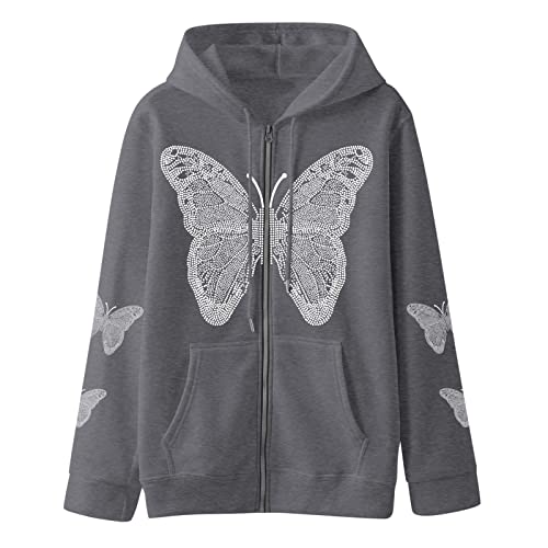 ORANDESIGNE Jacke Damen Sweatjacke Herren Pullover Kapuzenpullover Pulli mit Reissverschluss Frauen Zip Up Hoodies Goth Skeleton Rib Cage Graphics Y2K Harajuku Neuheit Sweatshirt B Dunkelgrau 3XL von ORANDESIGNE
