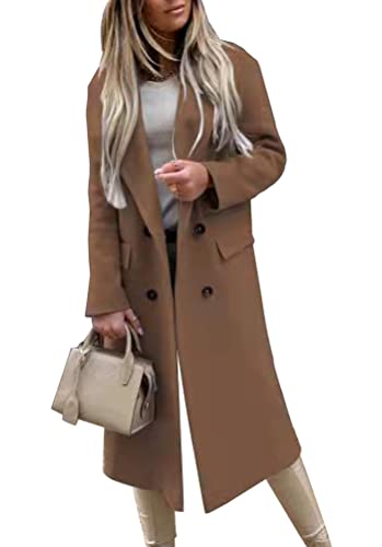 ORANDESIGNE Jacke Damen Trenchcoat Langer Herbst Winter Mantel Trenchcoat Warm Slim Langer Jacken Overcoat Oberbekleidung Mode Einfarbig Revers Damenmantel Wollmantel Windjacke Z3 Khaki XXL von ORANDESIGNE