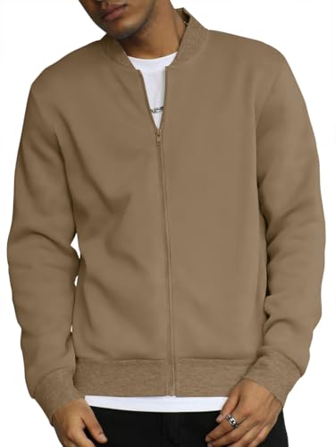 ORANDESIGNE Jacke Herren Sweatjacke Ohne Kapuze Leicht Langarm Sommerjacke mit Reißverschluss A Braun XL von ORANDESIGNE