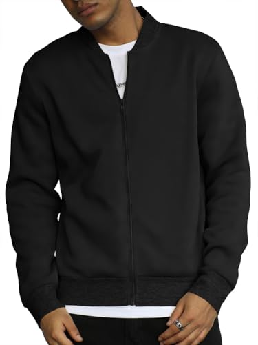 ORANDESIGNE Jacke Herren Sweatjacke Ohne Kapuze Leicht Langarm Sommerjacke mit Reißverschluss A Schwarz XXL von ORANDESIGNE