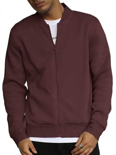 ORANDESIGNE Übergangsjacke Herren Jacke Bomberjacke Herbstjacke mit Reißverschluss Sweatjacke Ohne Kapuze A Weinrot L von ORANDESIGNE