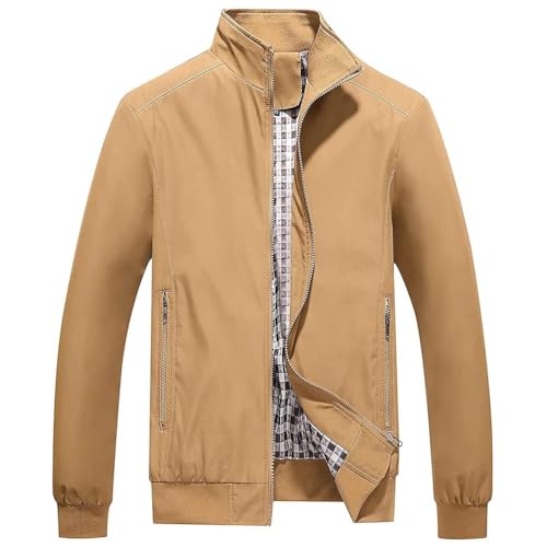 ORANDESIGNE Jacken Herren Leichte Freizeit Übergangsjacke Langarm Bomberjacke Outdoor Sportjacke Fliegerjacke Stehkragen Pilotenjacke Herbst Frühling Business Blouson mit Taschen A Khaki 5XL von ORANDESIGNE